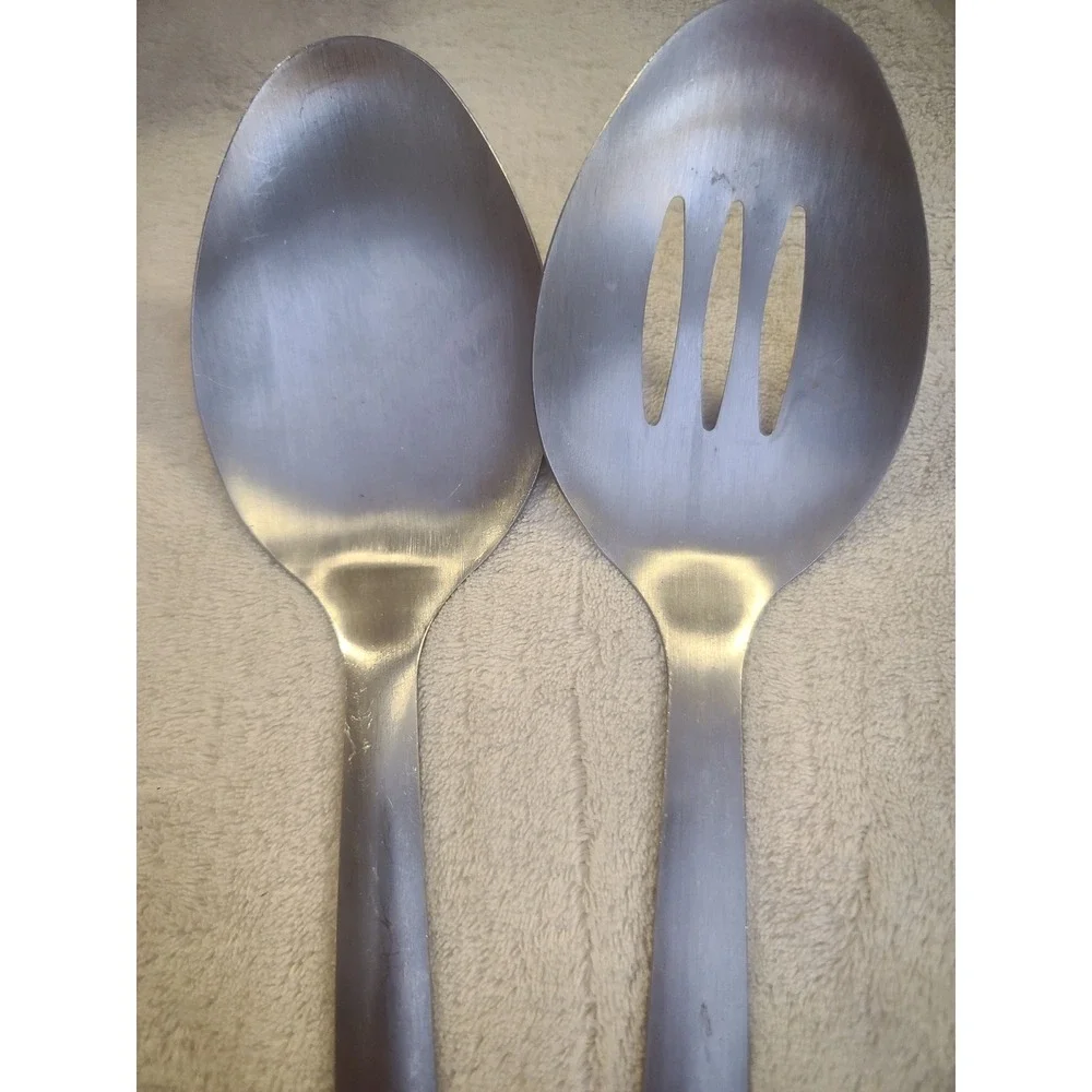 Pioneer Woman Stainless Steel Serving Spoon Set Wood Handle Slotted Solid Logo
